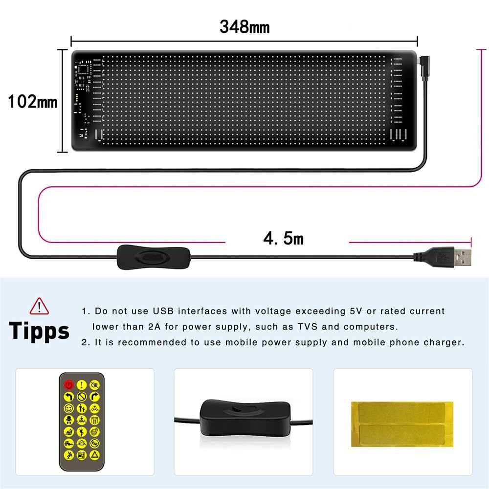 RP1035R Rounded Corners Car Rear Windshield DIY Advertising Screen Bluetooth-compatible APP Control LED Matrix Display Screen