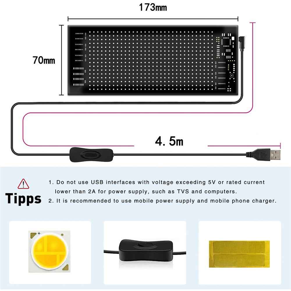 RP717 70x173mm Flexible LED Matrix Panel Waterproof Bluetooth-compatible APP Control Car Sign