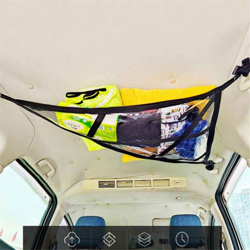 88x59x110cm Car Ceiling Cargo Net Triangle-Shaped Vehicle Ceiling Strong Load-Bearing Pocket