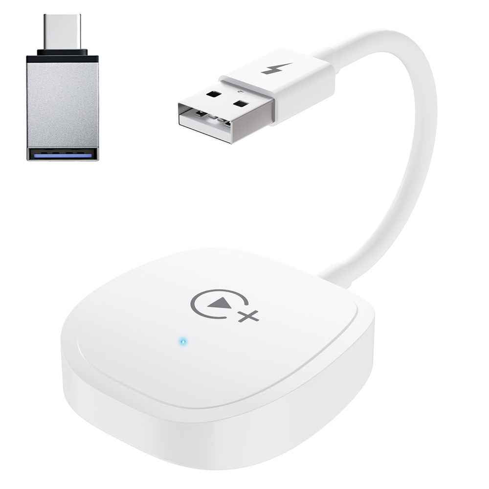 020-7+ Wireless Video / Car Play Adapter Car System Wired to Wireless Car Player Supports YouTube / Netflix / TikTok - White