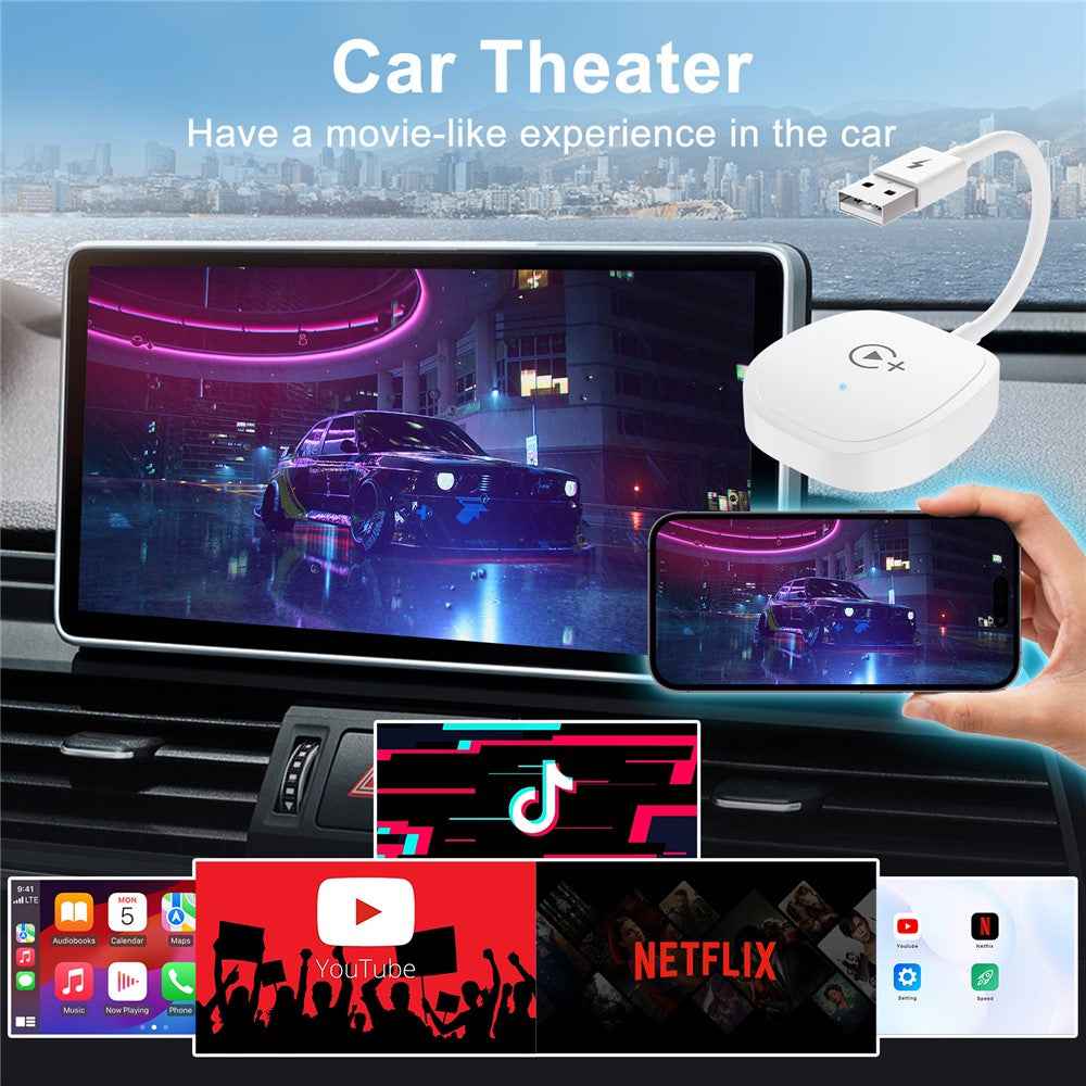 020-7+ Wireless Video / Car Play Adapter Car System Wired to Wireless Car Player Supports YouTube / Netflix / TikTok - White