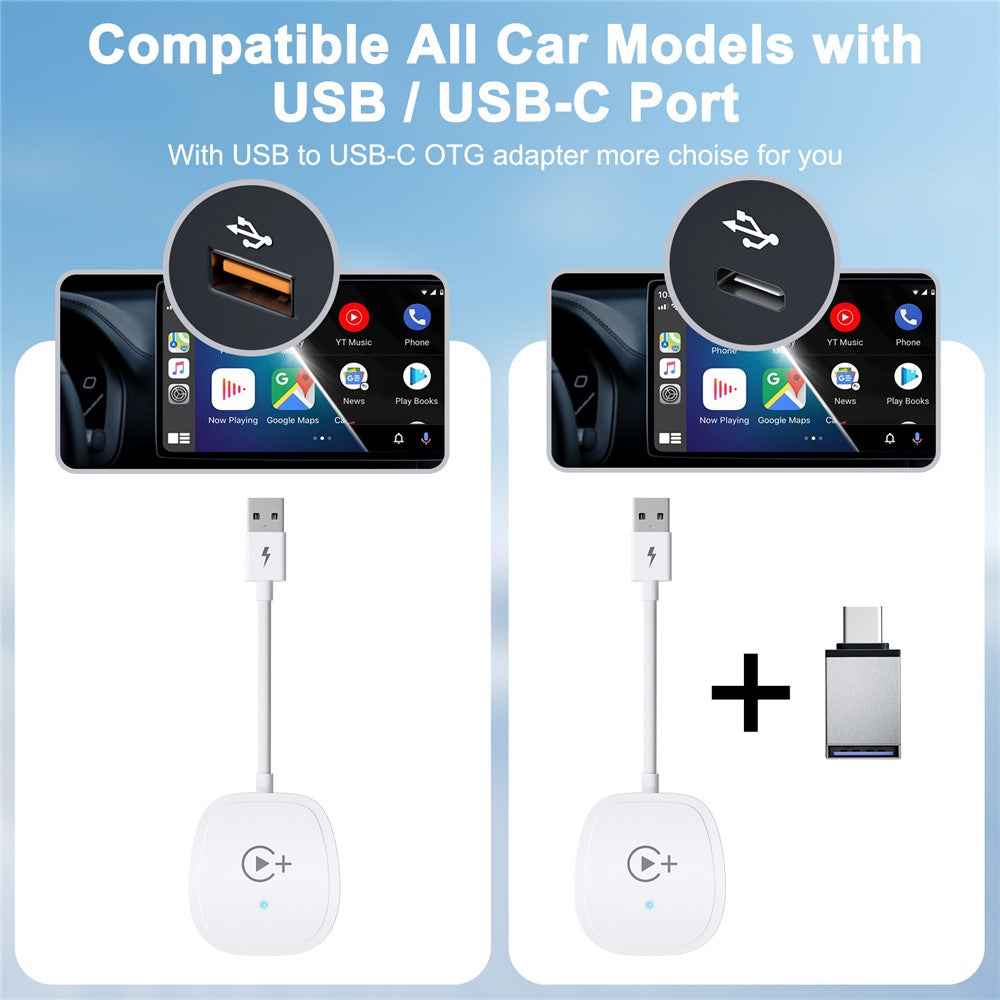 020-7+ Wireless Video / Car Play Adapter Car System Wired to Wireless Car Player Supports YouTube / Netflix / TikTok - White
