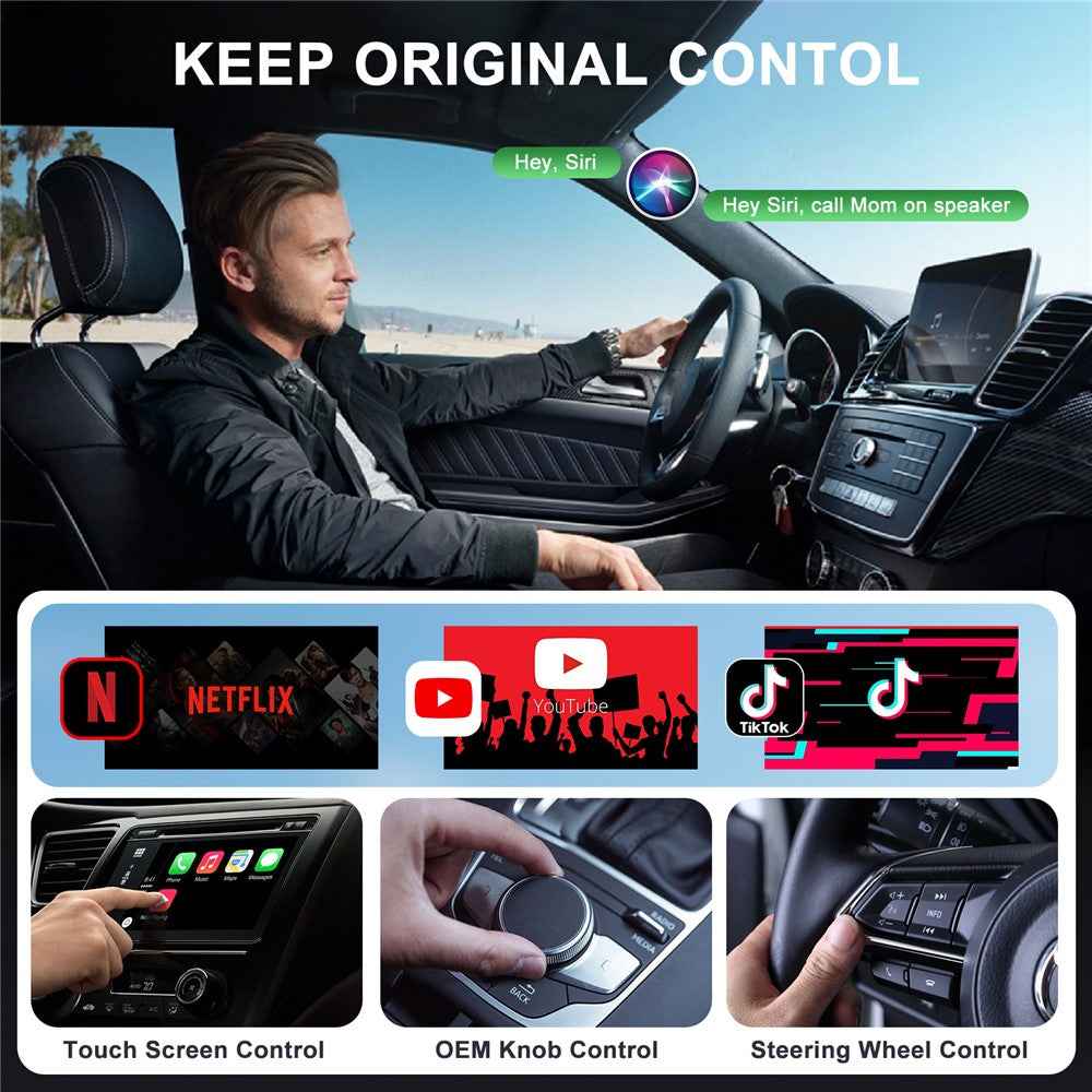020-7+ Wireless Video / Car Play Adapter Car System Wired to Wireless Car Player Supports YouTube / Netflix / TikTok - Black