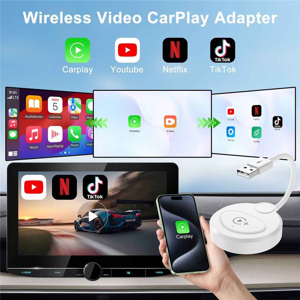 020-6+ Wireless CarPlay Adapter Convert Wired to Wireless Carplay Dongle Support YouTube / Netflix / TikTok - White