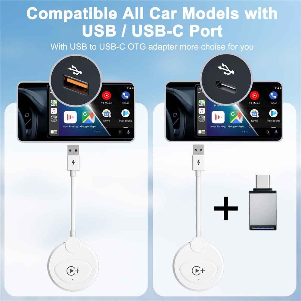 020-6+ Wireless CarPlay Adapter Convert Wired to Wireless Carplay Dongle Support YouTube / Netflix / TikTok - White