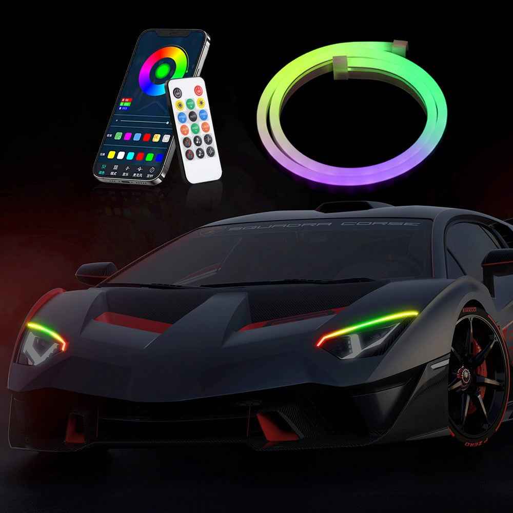 DR06-12 2PCS Bluetooth-compatible APP LED Strip Lights Colorful Car Decoration Lamps with Remote Control