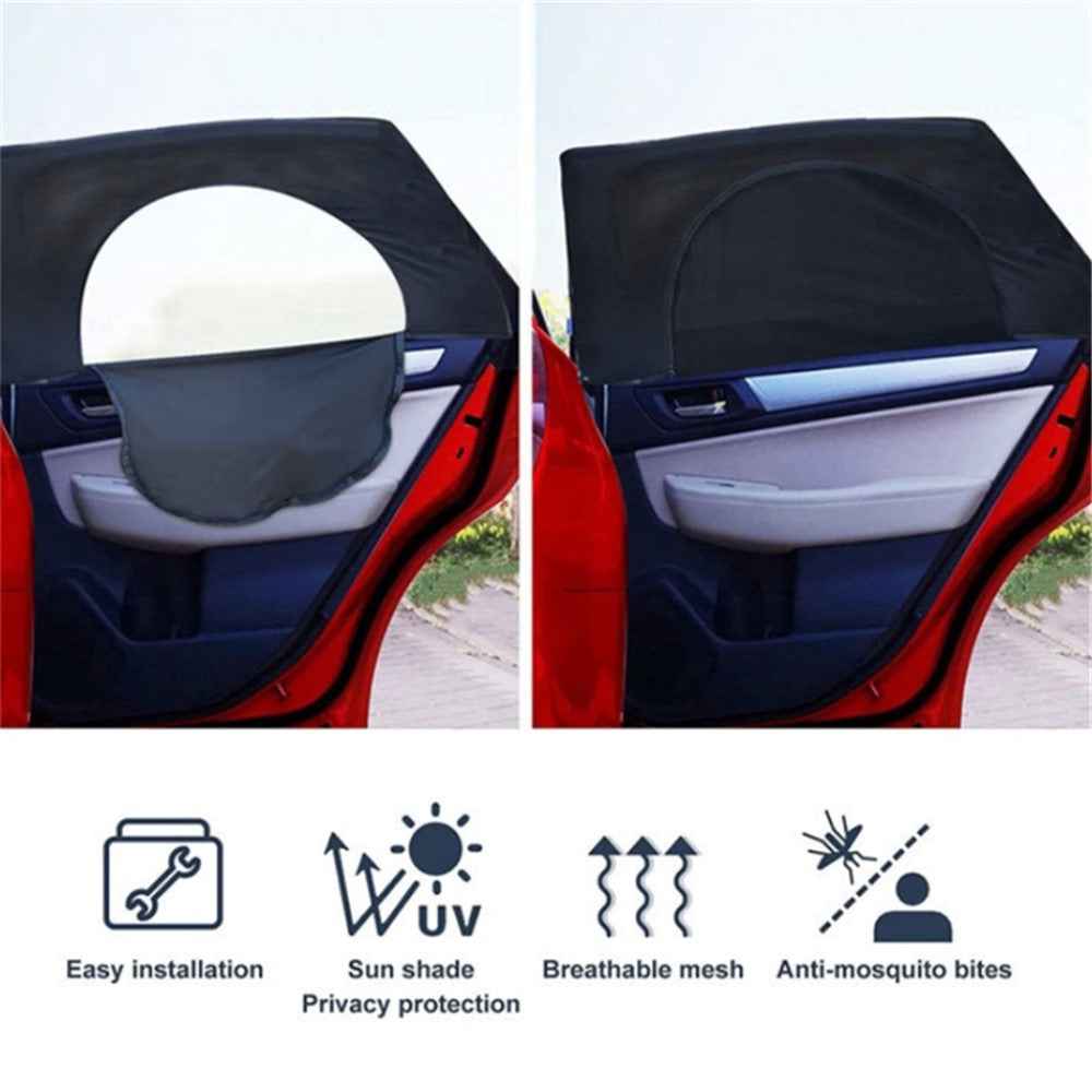 2Pcs Car Side Window Sunshades Stretchable Mesh Curtains Blocking Mosquito (Driver Side+Passenger Side)