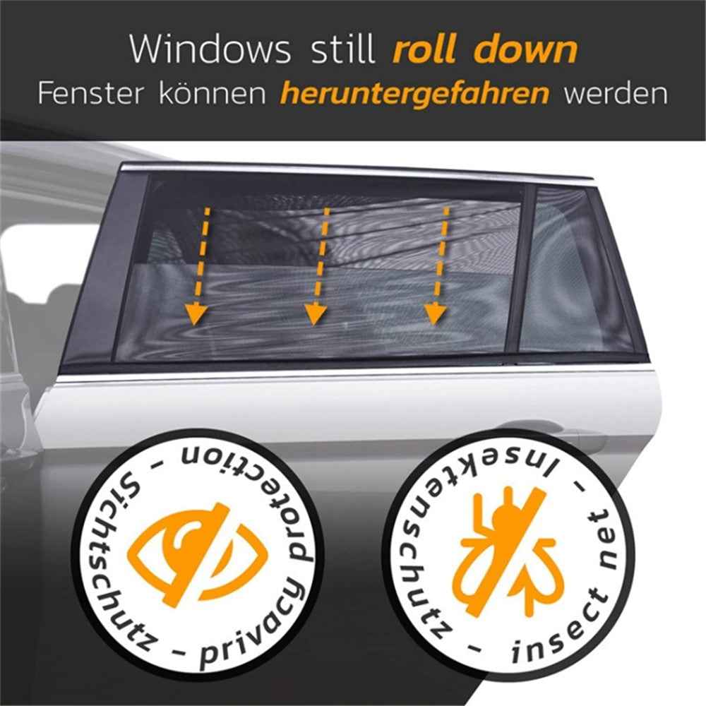 Left+Right Car Rear Window Mesh Curtain Anti-mosquito Sun Shade Window Curtain with Zipper Opening