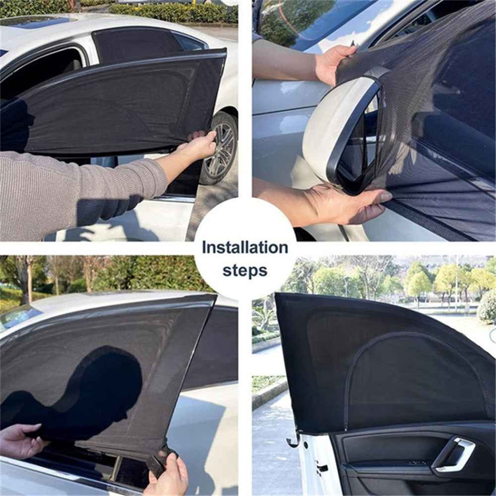 Left+Right Car Rear Window Mesh Curtain Anti-mosquito Sun Shade Window Curtain with Zipper Opening