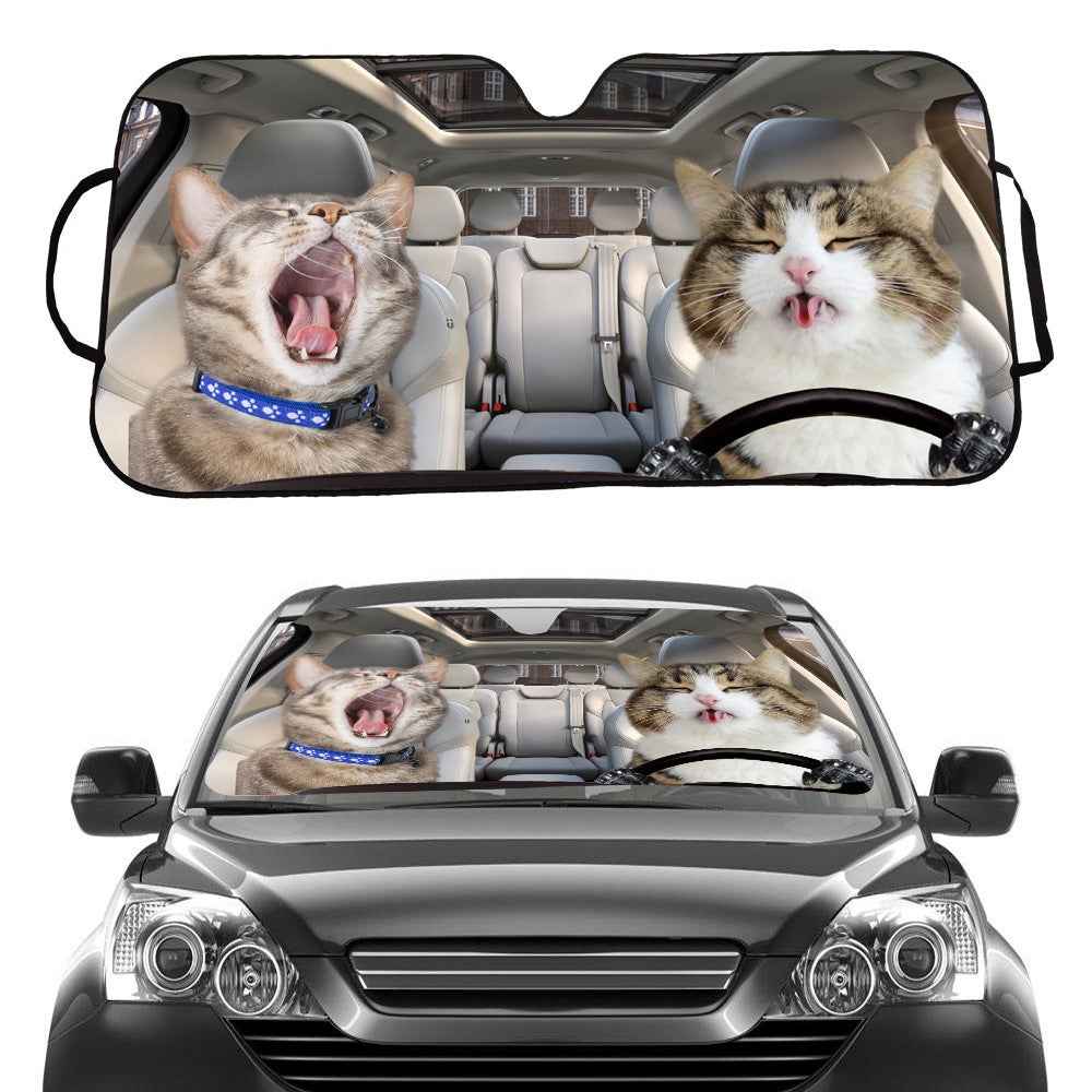 70x138cm Car Windshield Sunshade Patterns Print UV Protection Front Window Sun Shade - Cat