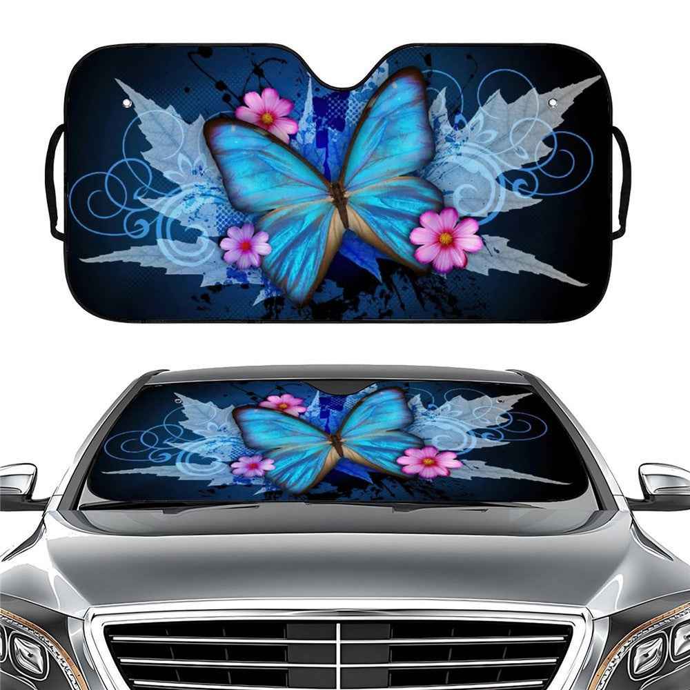 70x138cm Car Windshield Sunshade Patterns Print UV Protection Front Window Sun Shade - Blue Butterfly