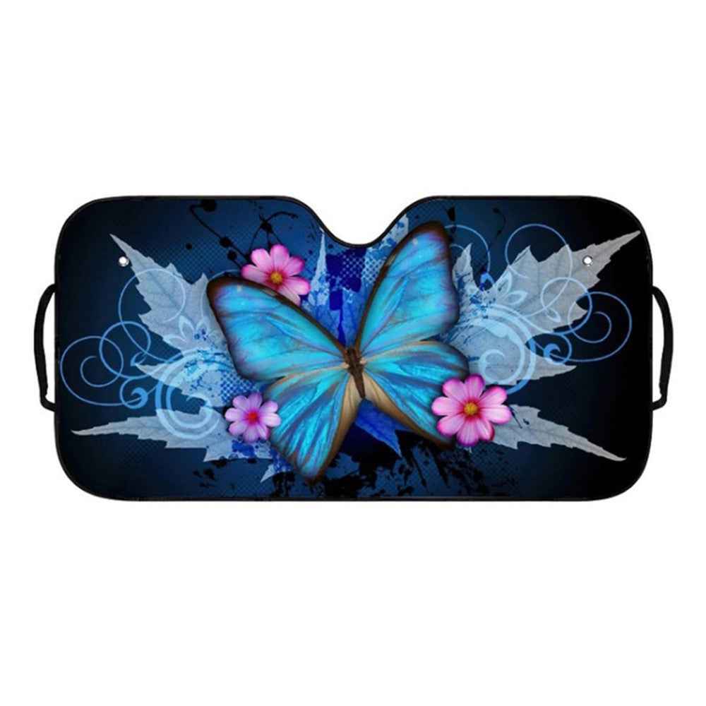 70x138cm Car Windshield Sunshade Patterns Print UV Protection Front Window Sun Shade - Blue Butterfly