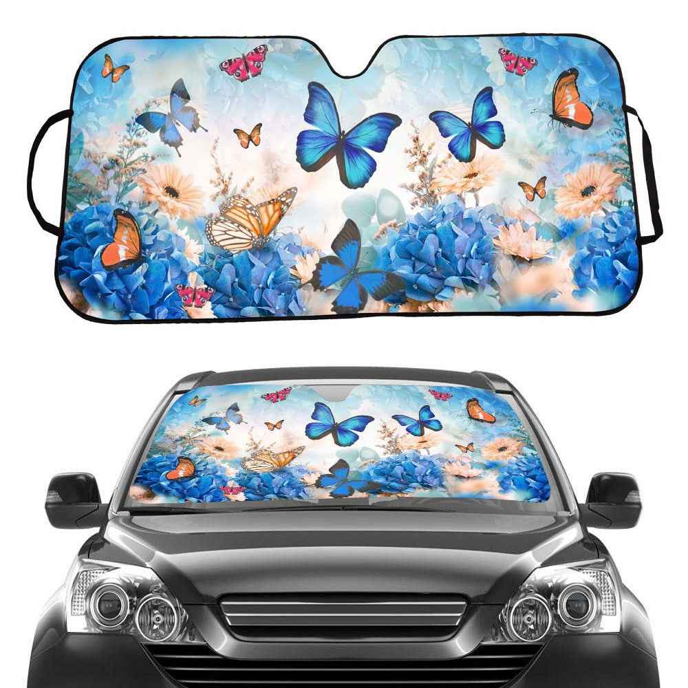 70x145cm Car Front Windshield Sunshade Cover UV Protection Heat Insulation Sun Shade - Colorful Butterfly