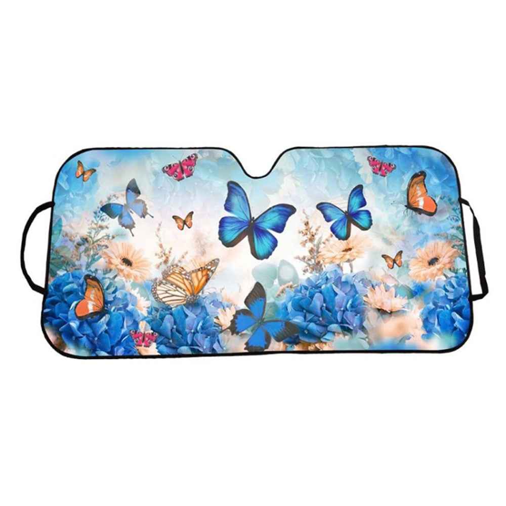 70x145cm Car Front Windshield Sunshade Cover UV Protection Heat Insulation Sun Shade - Colorful Butterfly
