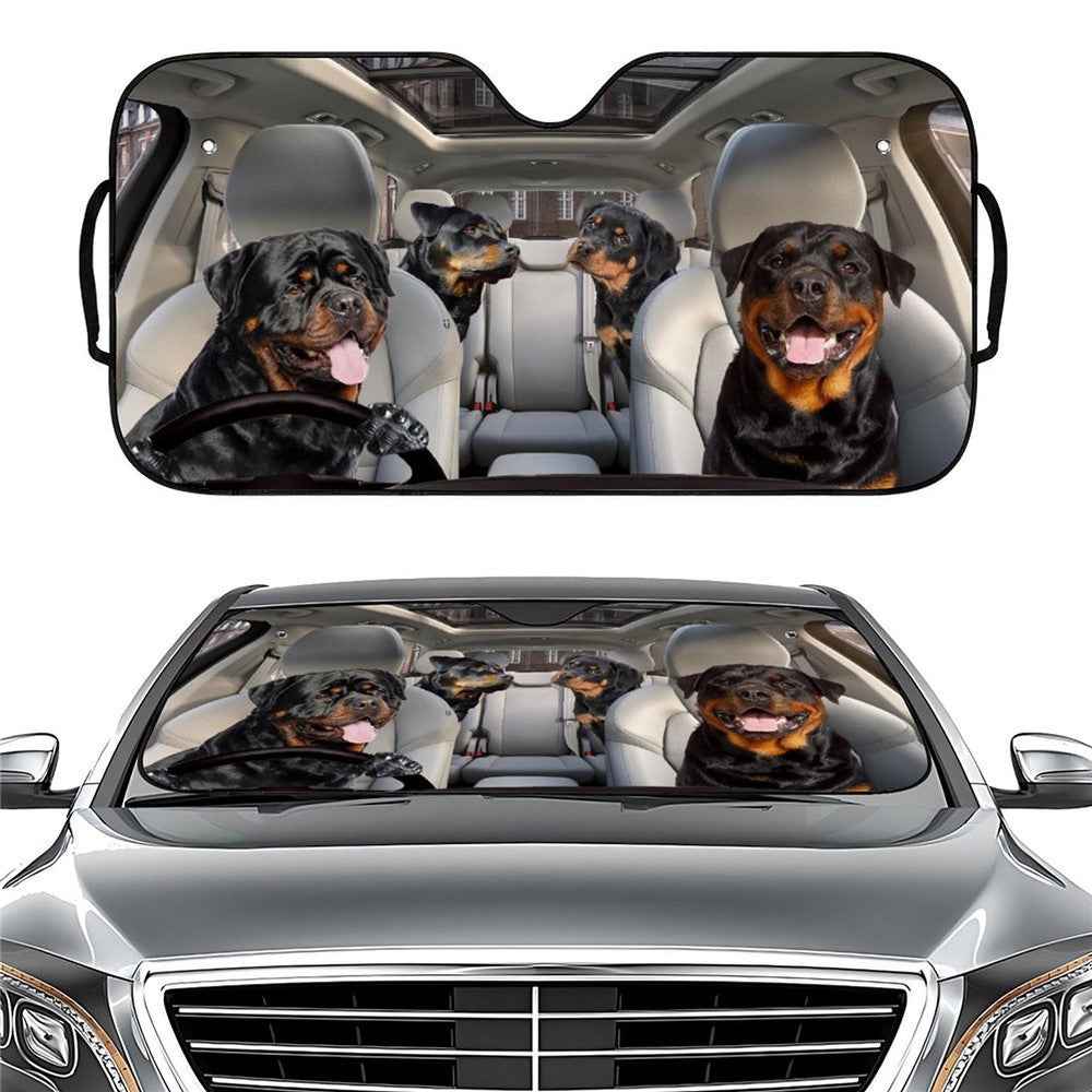 70x145cm Car Front Windshield Sunshade Cover UV Protection Heat Insulation Sun Shade - Black Dog