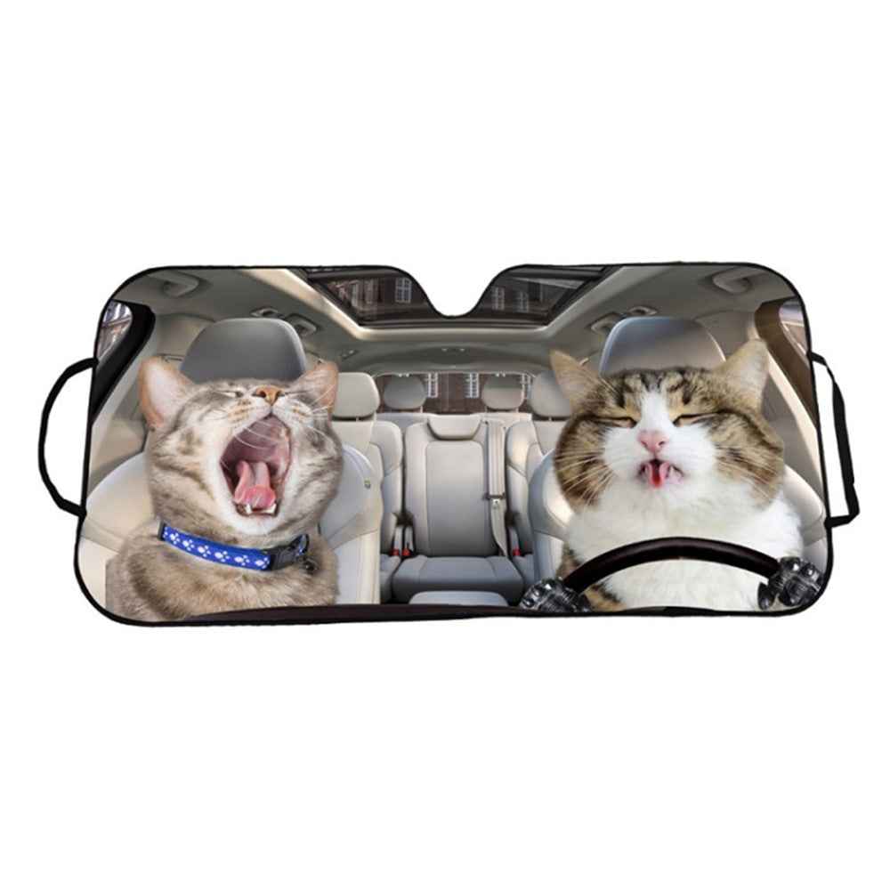 70x145cm Car Front Windshield Sunshade Cover UV Protection Heat Insulation Sun Shade - Cat
