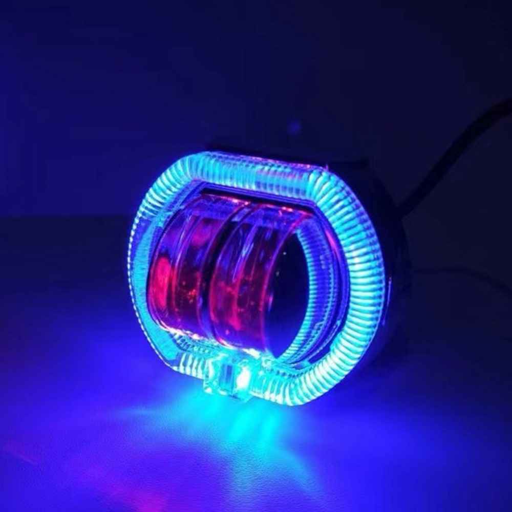 Motorcycle Modified LED Headlight Dual Aperture Motorbike Spotlight - Blue+Red