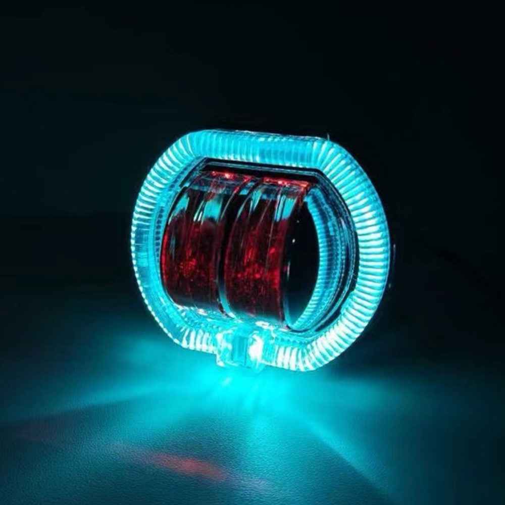 Motorcycle Modified LED Headlight Dual Aperture Motorbike Spotlight - Blue+Red