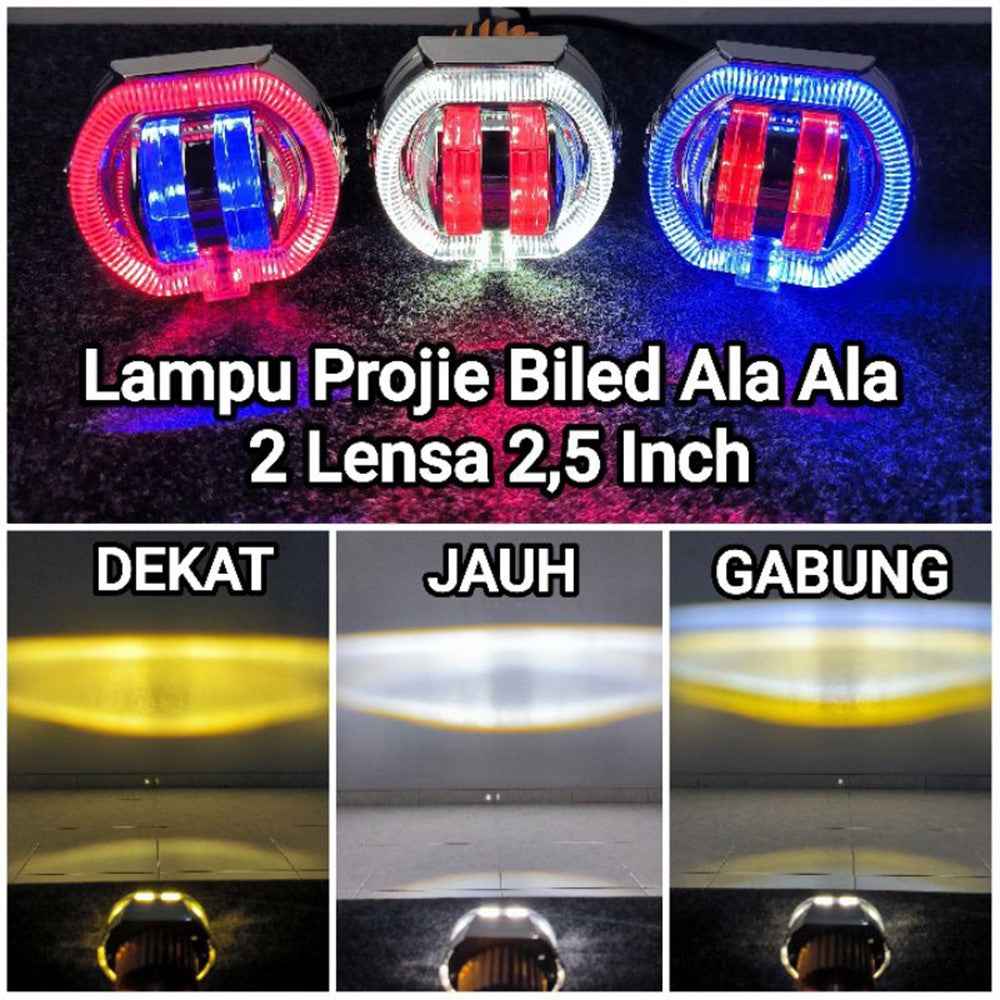 Motorcycle Modified LED Headlight Dual Aperture Motorbike Spotlight - Blue+Red