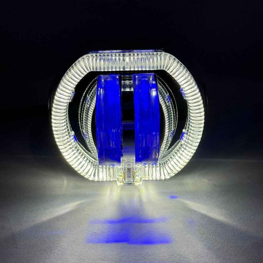 Motorcycle Modified LED Headlight Dual Aperture Motorbike Spotlight - White+Blue