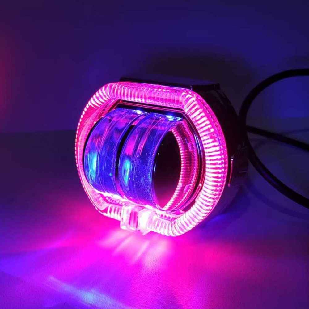 Motorcycle Modified LED Headlight Dual Aperture Motorbike Spotlight - Red+Blue