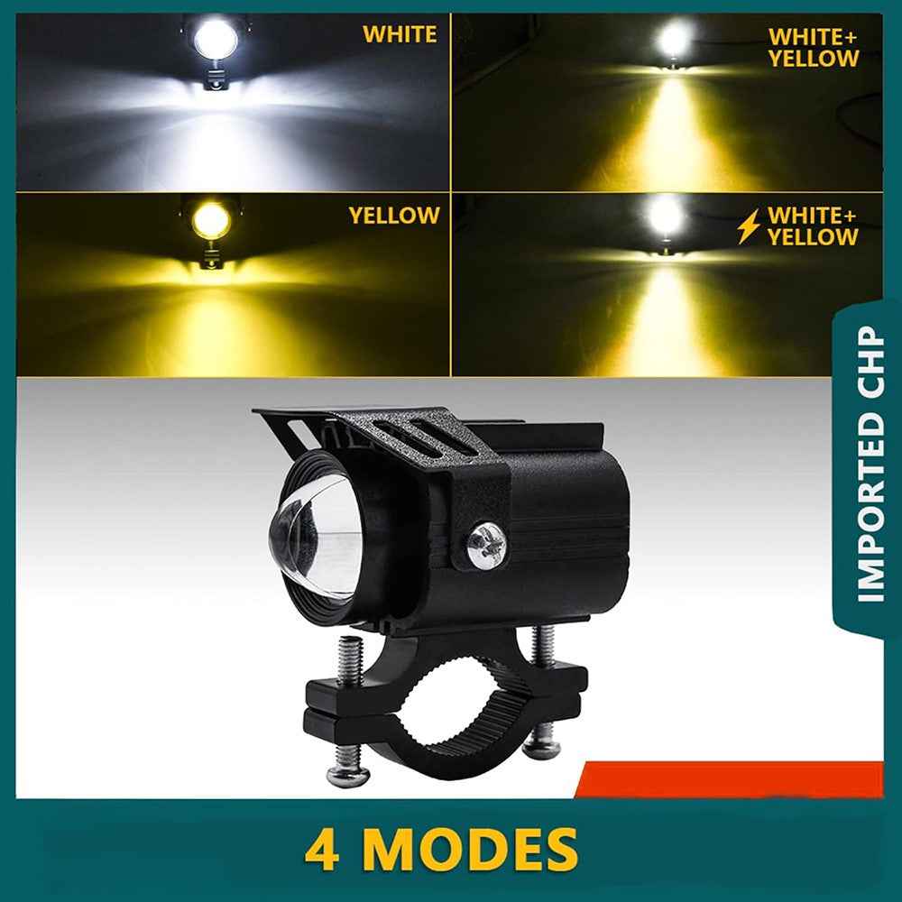 12-85V Motorcycle Electric Bike Yellow+White LED Light Waterproof Super Bright Spotlight