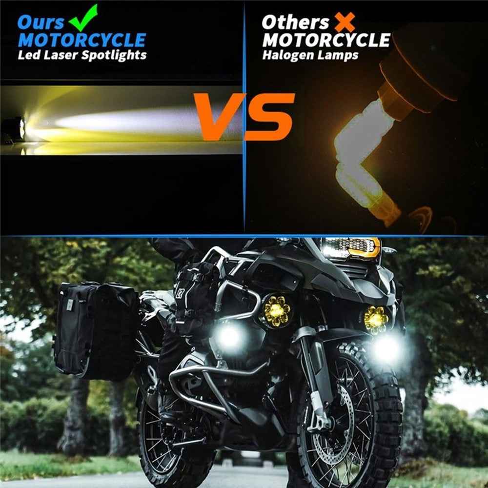 JP-V69 Motorcycle Off-Road Vehicle LED Spotlight Yellow+White Strobe Red+Blue Warning Headlight