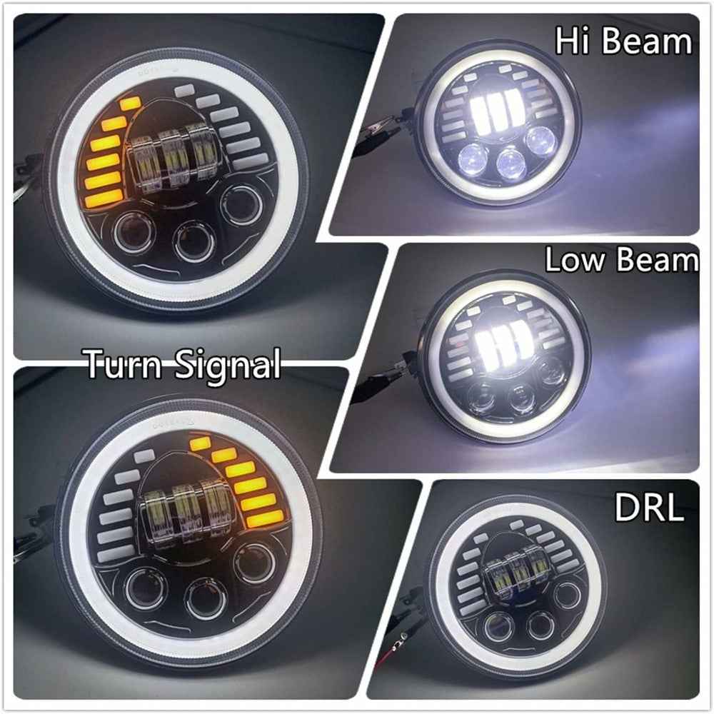 7-inch Car SUV Off-Road Motorcycle High Low Beam Light Halo Angel Eyes LED Round DRL Turn Signal Light
