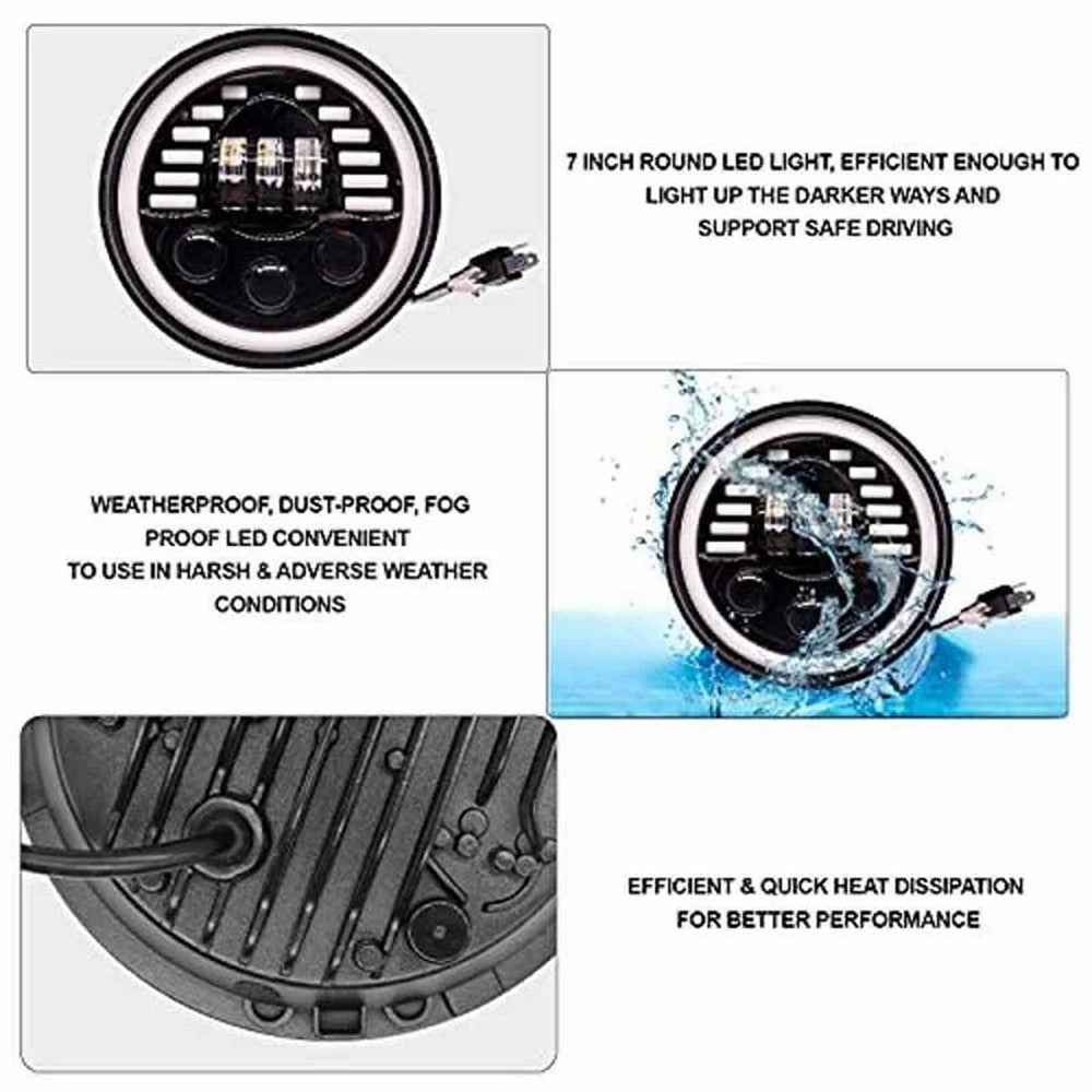 7-inch Car SUV Off-Road Motorcycle High Low Beam Light Halo Angel Eyes LED Round DRL Turn Signal Light