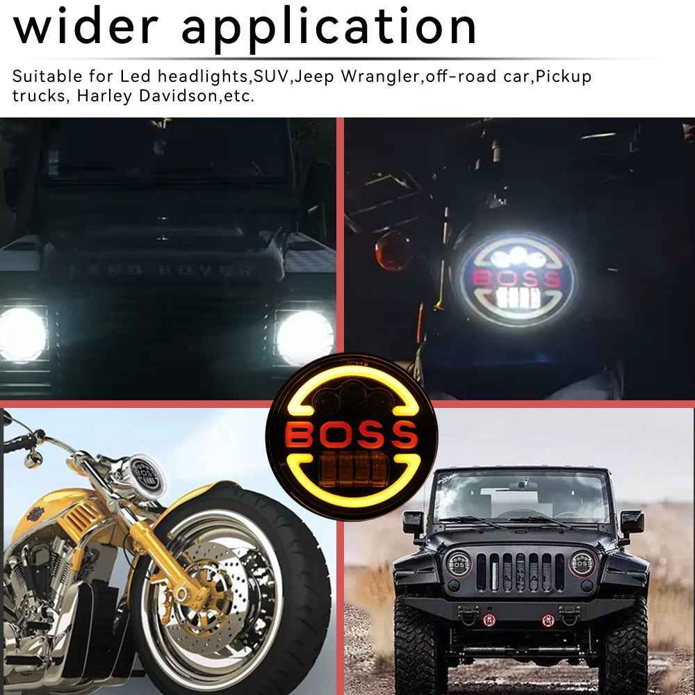 7-inch for Wrangler Harley Motorcycle Boss Headlight High Low Beam Circle Angel Eye LED Headlight
