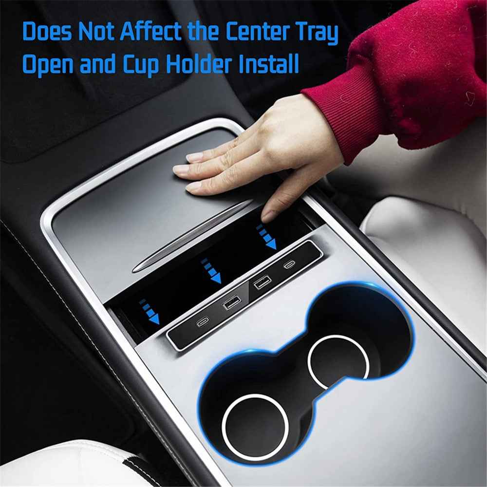 TSL315 ABS Car Charger Multi-Port for Tesla Model 3 / Y Center Console USB Hub Docking Station
