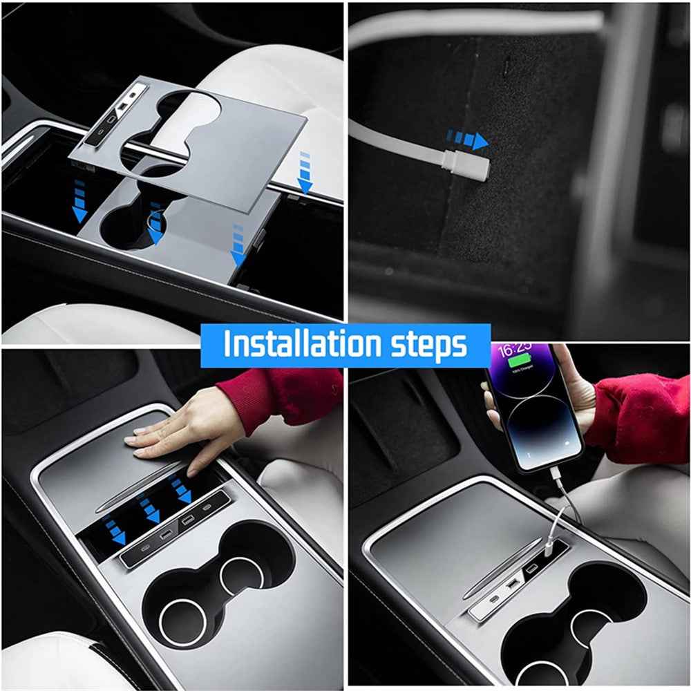 TSL315 ABS Car Charger Multi-Port for Tesla Model 3 / Y Center Console USB Hub Docking Station