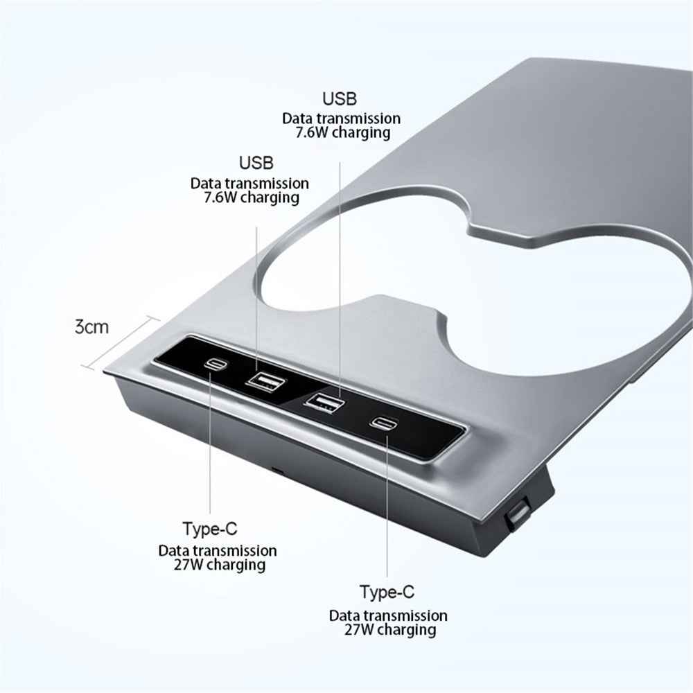 TSL315 ABS Car Charger Multi-Port for Tesla Model 3 / Y Center Console USB Hub Docking Station