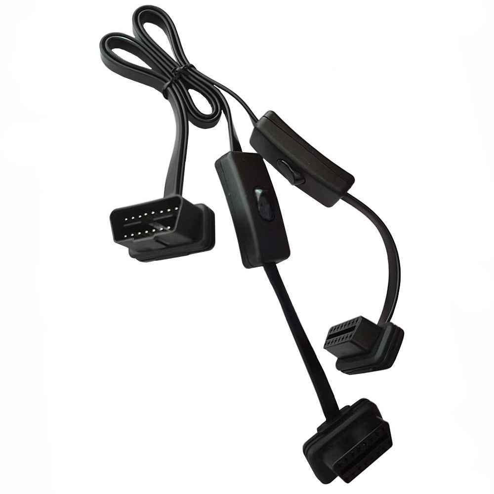 JUNSUNMAY 60cm OBD II 16 Pin Male to Dual Female Splitter Cord Diagnostic Extension Cable with Individually Power Switch
