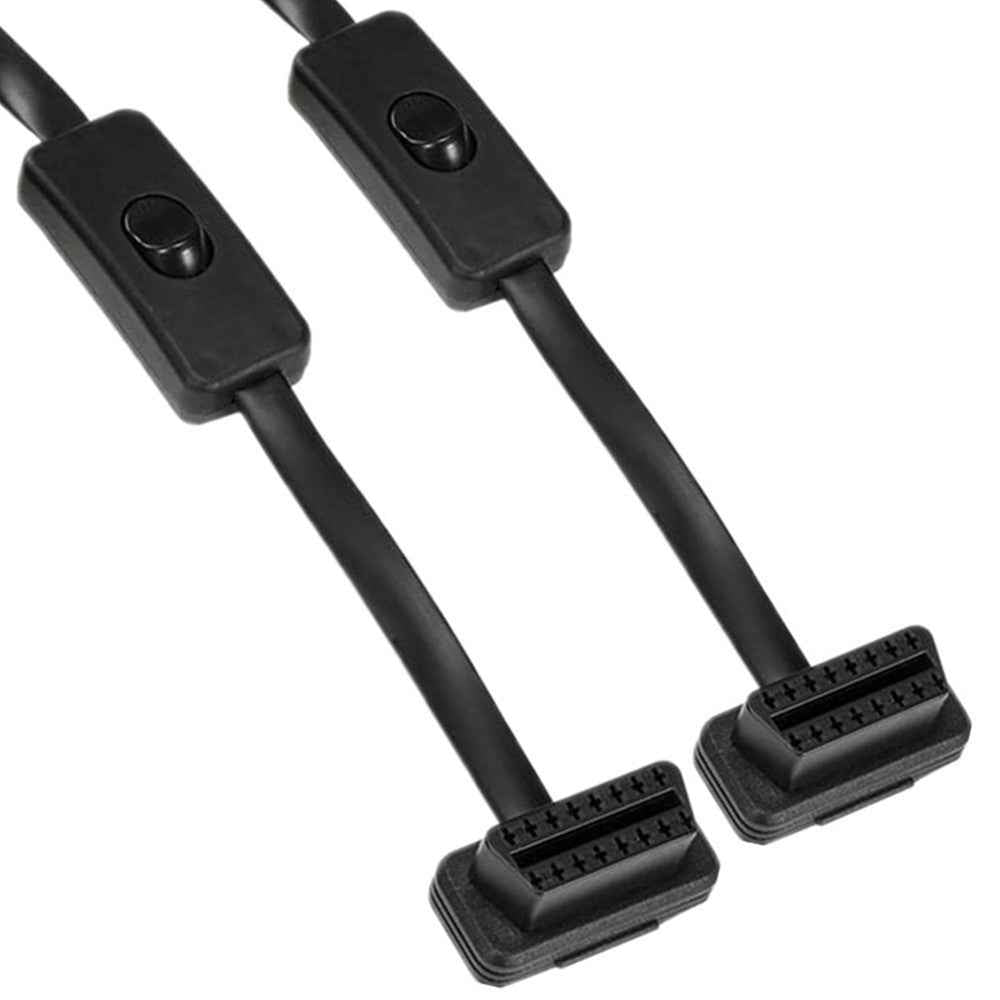 JUNSUNMAY 60cm OBD II 16 Pin Male to Dual Female Splitter Cord Diagnostic Extension Cable with Individually Power Switch