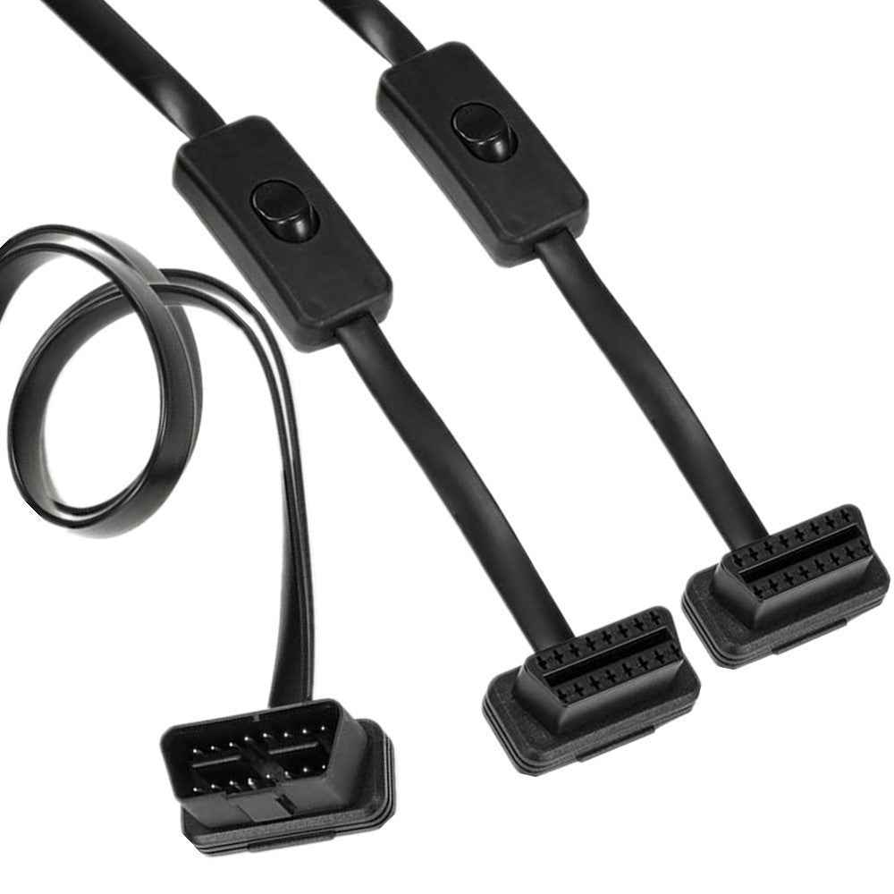 JUNSUNMAY 60cm OBD II 16 Pin Male to Dual Female Splitter Cord Diagnostic Extension Cable with Individually Power Switch
