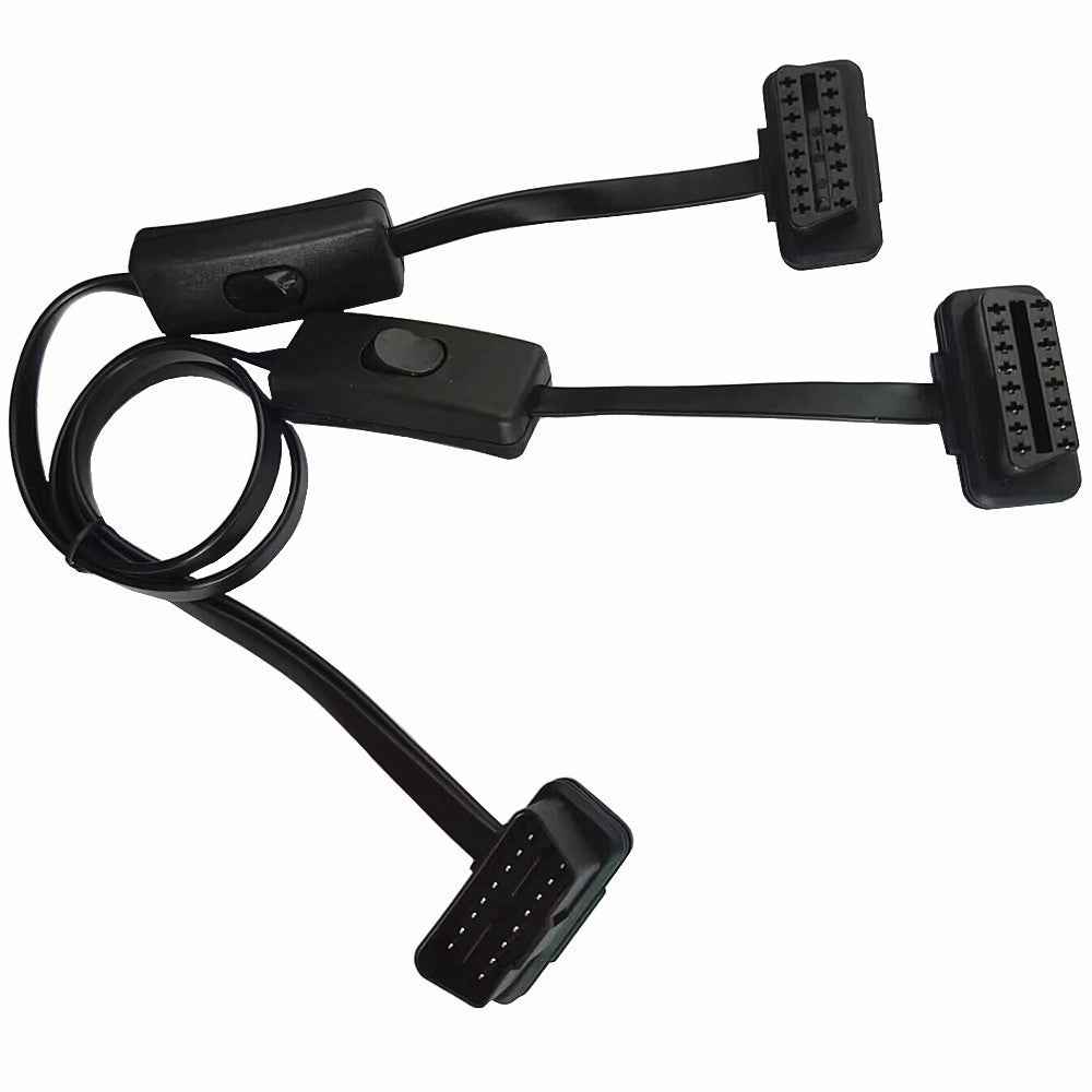 JUNSUNMAY 60cm OBD II 16 Pin Male to Dual Female Splitter Cord Diagnostic Extension Cable with Individually Power Switch