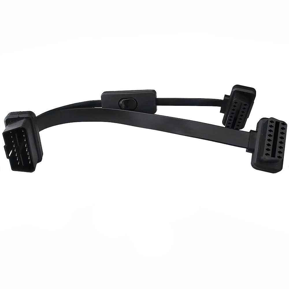 JUNSUNMAY 45cm OBD II 16 Pin Male to Dual Female Cord Adapter Extension Cable with 1 Power Switch