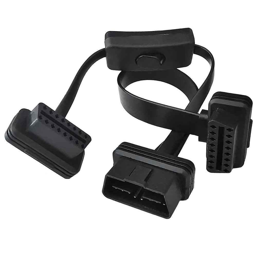 JUNSUNMAY 45cm OBD II 16 Pin Male to Dual Female Cord Adapter Extension Cable with 1 Power Switch