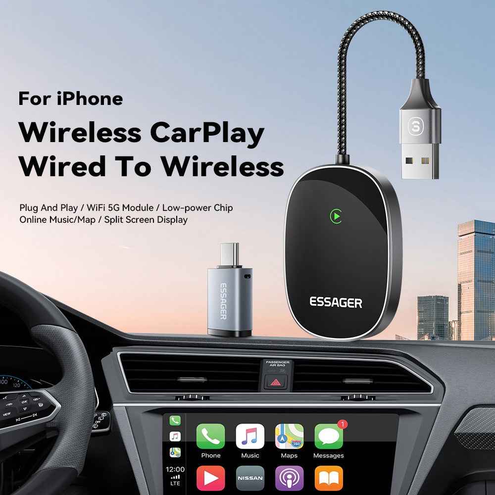 ESSAGER BY960 Aluminum Alloy+Glass WiFi 5G Module Wireless CarPlay Dongle Adapter