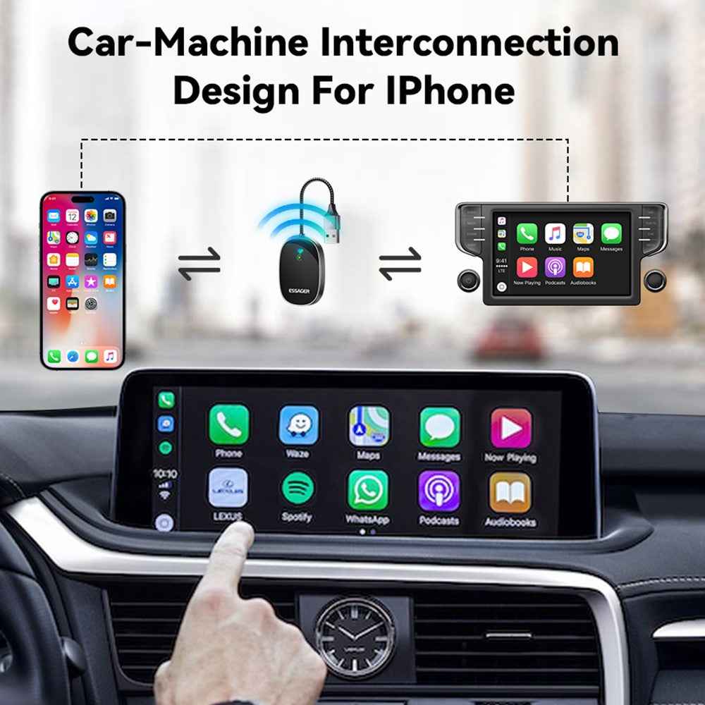 ESSAGER BY960 Aluminum Alloy+Glass WiFi 5G Module Wireless CarPlay Dongle Adapter