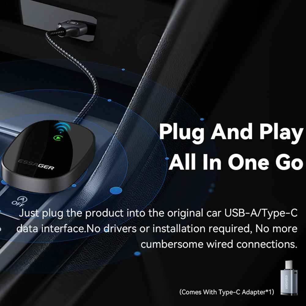 ESSAGER BY960 Aluminum Alloy+Glass WiFi 5G Module Wireless CarPlay Dongle Adapter