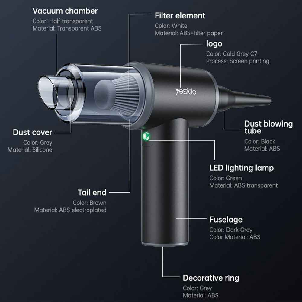 YESIDO VC15 Cordless Car Vacuum Cleaner with LED Display 100 Speeds Adjustable 10000Pa Powerful Suction Dust Blower