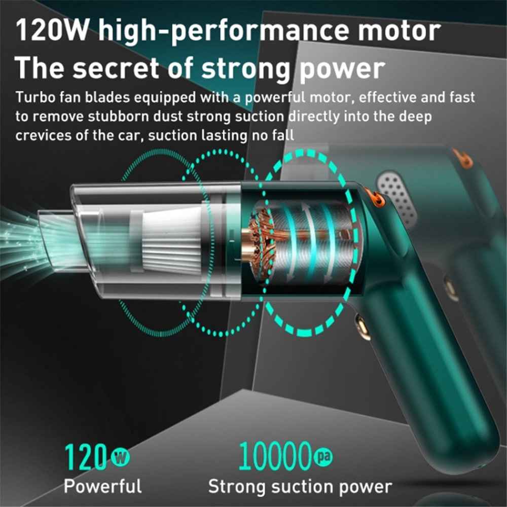 KBN-010 10000Pa Powerful Car Cordless Vacuum Cleaner Handheld Cleaning Tool - Black
