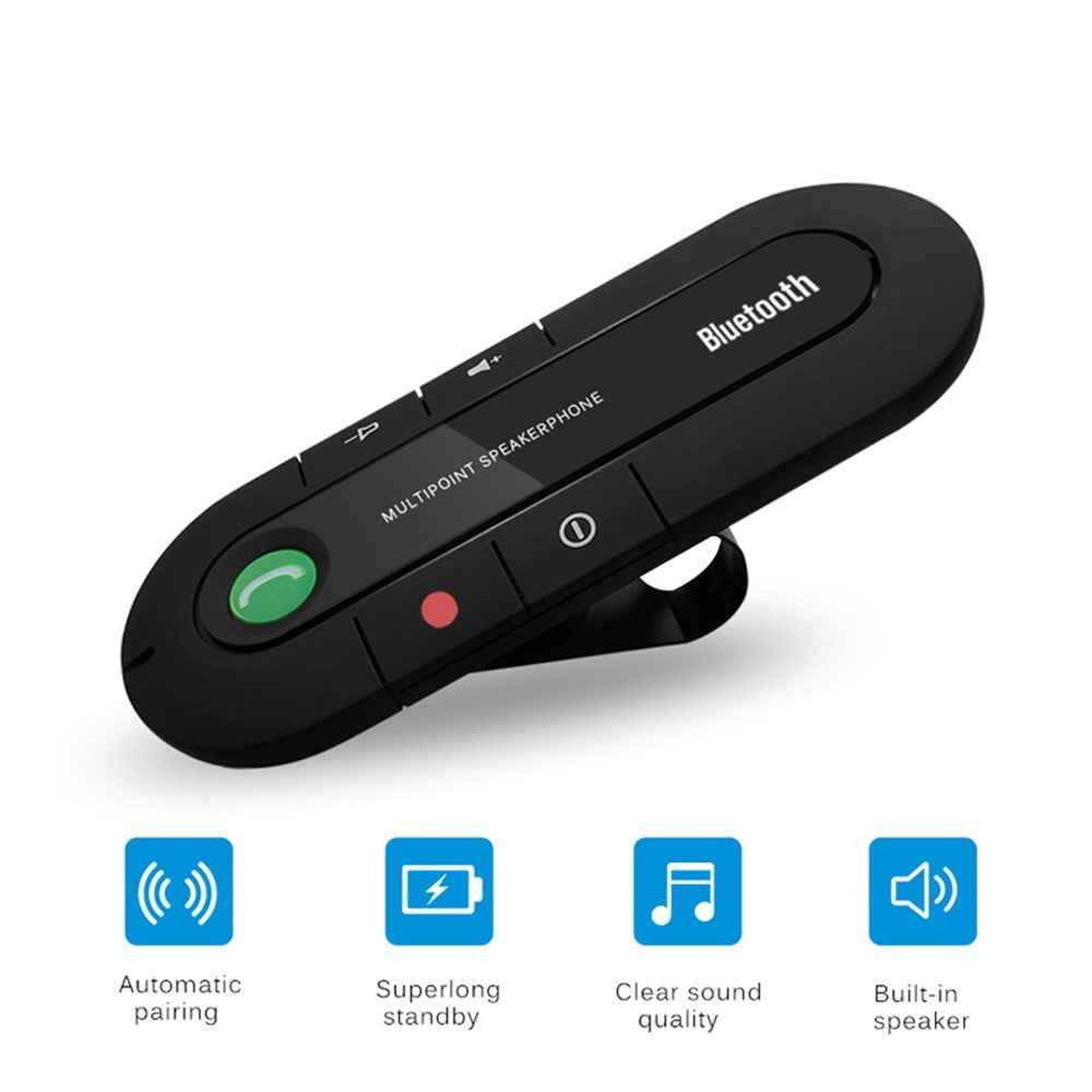 Car Sun Visor Handsfree Call Bluetooth Car Kit Vehicle Wireless Bluetooth Receiver Music Player - Black