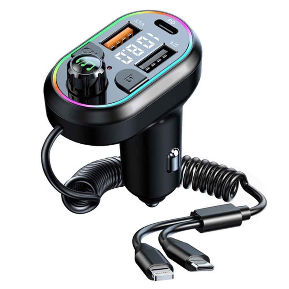 C29 Bluetooth-compatible Hands-free Call Car MP3 Player FM Transmitter PD Type-C + Dual USB Car Charger with Lightning+Type-C Cable