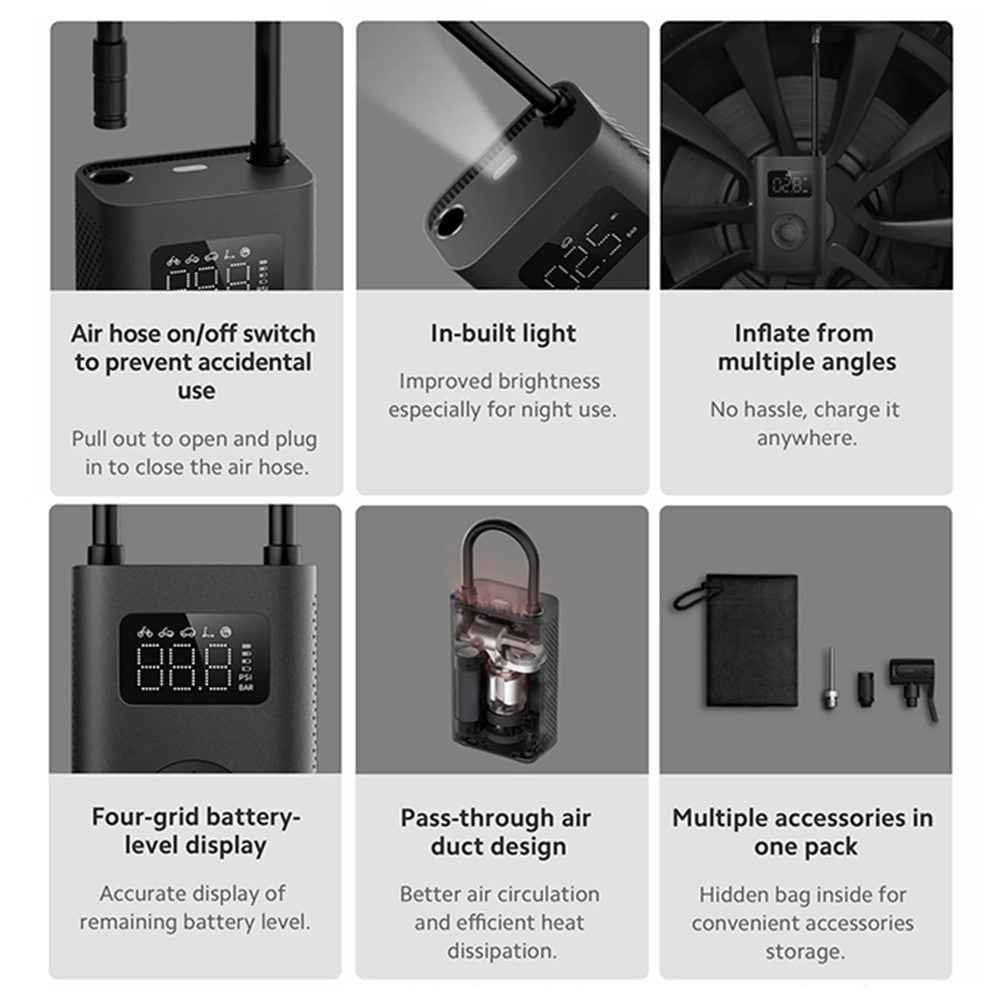 XIAOMI MIJIA MJCQB06QW Portable Car Electric Air Compressor 2 Mini Air Pump 150PSI Inflator with LED Light