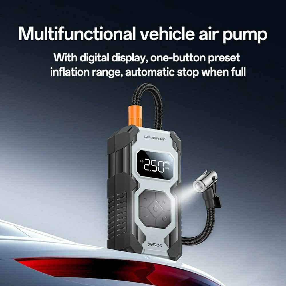 YESIDO VC12 Electric Power Air Pump for Car / Bike / Ball Inflation Portable Compressor with 5 Modes / Preset Pressure / LED Light