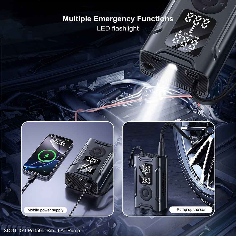 XUNDD XDOT-071 Auto Stop Portable Smart Air Pump Multipurpose Inflator with LED Flashlight Emergency Power Bank