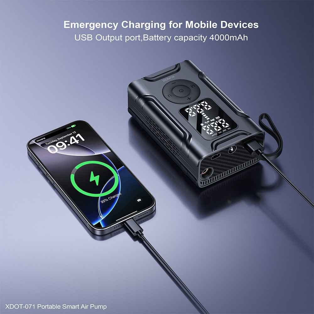 XUNDD XDOT-071 Auto Stop Portable Smart Air Pump Multipurpose Inflator with LED Flashlight Emergency Power Bank